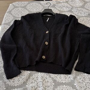 Free People Black Button-Up Cardigan